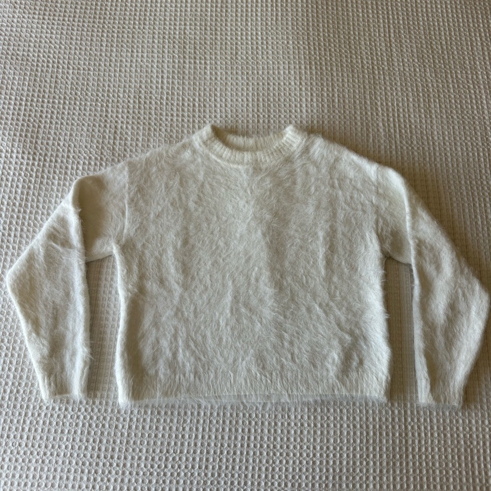 Divided Cream Fuzzy Crewneck Sweater